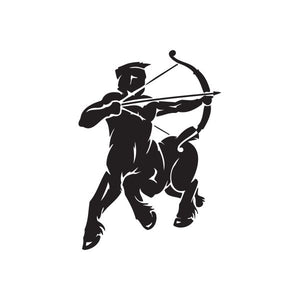 Sagittarius centaur archer warrior decal, black silhouette with bow and arrow