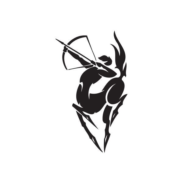 Sagittarius centaur archer decal, black silhouette with swirling energy accents