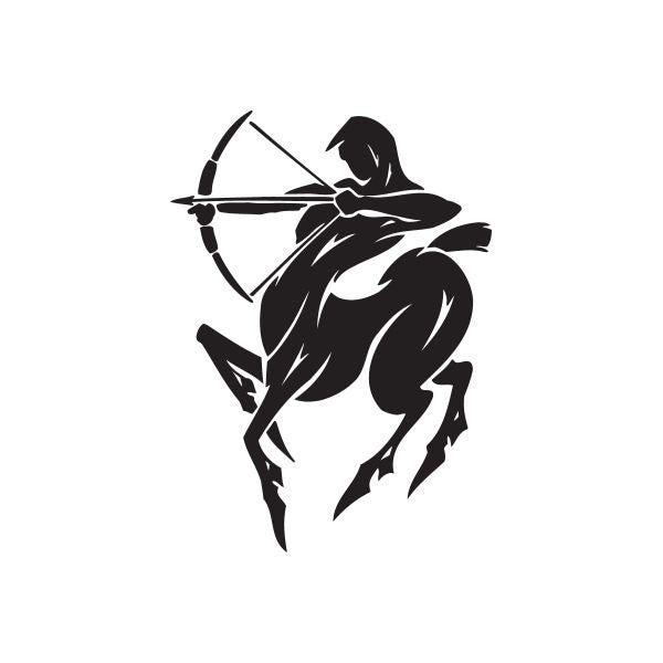 Sagittarius prancing centaur decal, black silhouette archer with bow and arrow
