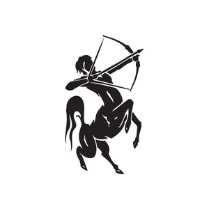 Sagittarius archer centaur decal, black silhouette with bow and arrow