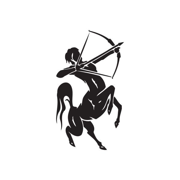 Sagittarius archer centaur decal, black silhouette with bow and arrow