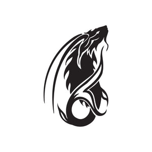 Black tribal Capricorn decal with stylized flame and arched head