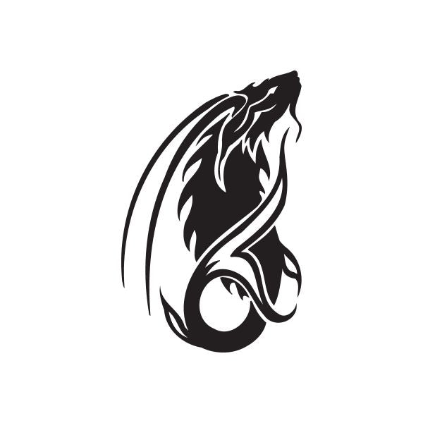 Black tribal Capricorn decal with stylized flame and arched head