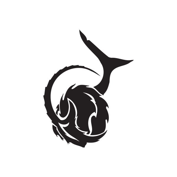 Black Capricorn tribal decal with curved horn and swirl emblem
