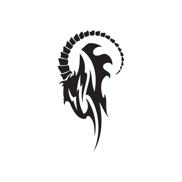 Tribal skull decal with capricorn horns, black and white vinyl-style graphic