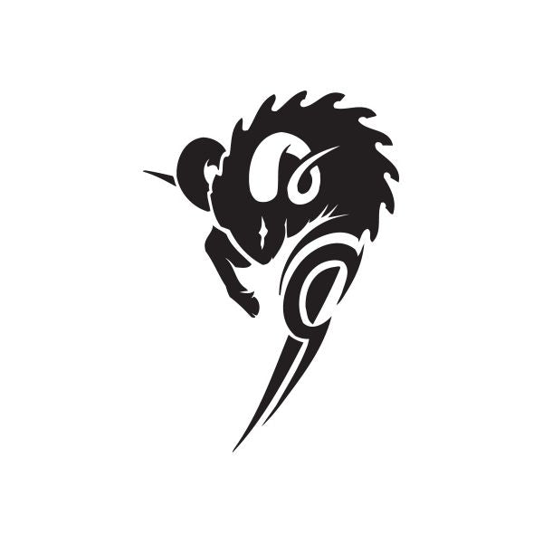 Tribal capricorn charge decal with bold black horned profile and swirling lines
