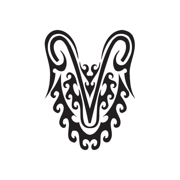 Black stylized Capricorn head decal with white accents and scrolling details