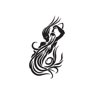 Black tribal Aquarius pouring vinyl decal with stylized water-and-wings figure