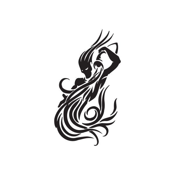 Black tribal Aquarius pouring vinyl decal with stylized water-and-wings figure