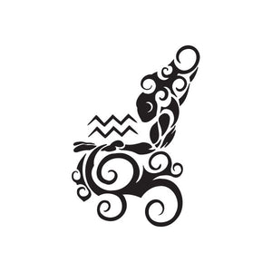 Circular tribal decal with wave and swirl motifs, black