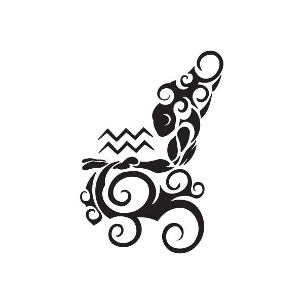 Circular tribal decal with wave and swirl motifs, black