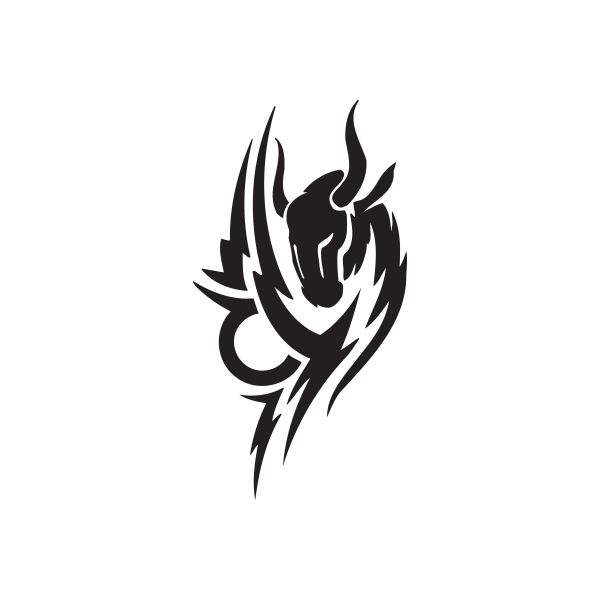 Tribal Taurus symbol decal, black stylized zodiac bull with flame-like horns