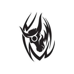 Tribal bull horns decal with dark bull head and circular emblem