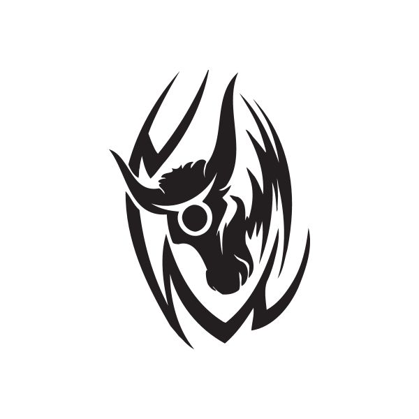 Tribal bull horns decal with dark bull head and circular emblem