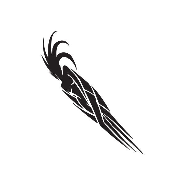 Angel decal with black line art profile and flowing wings, simple tribal style