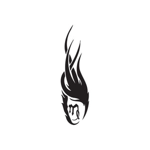 Black tribal symbol decal with stylized flame and face design