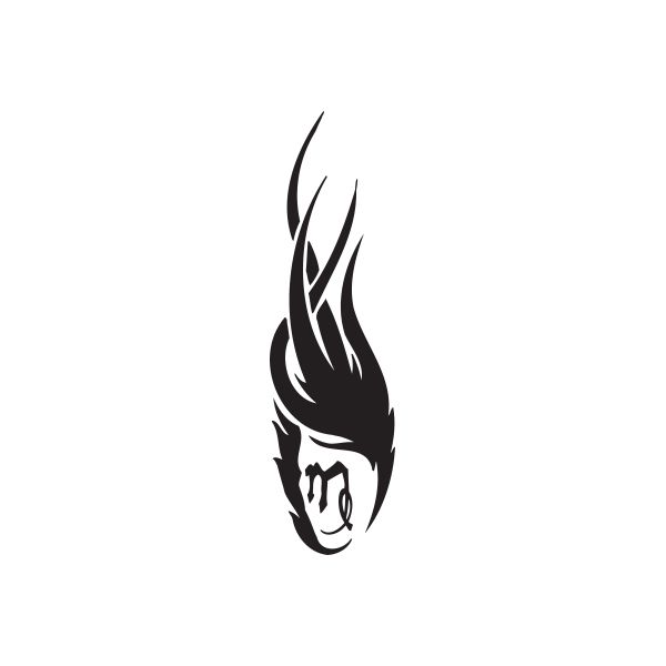 Black tribal symbol decal with stylized flame and face design