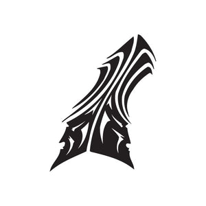 Gemini head tattoo decal, black stylized emblem