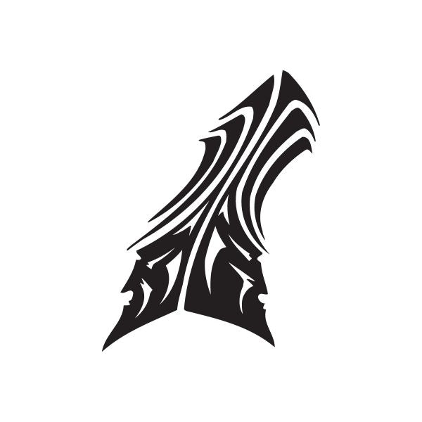 Gemini head tattoo decal, black stylized emblem