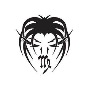 Gothic Virgo symbol decal in black, stylized face with horn-like lines