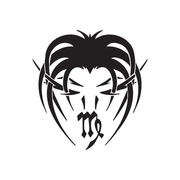 Gothic Virgo symbol decal in black, stylized face with horn-like lines