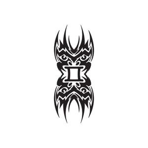 Tattoo decal with black tribal Gemini-style face design