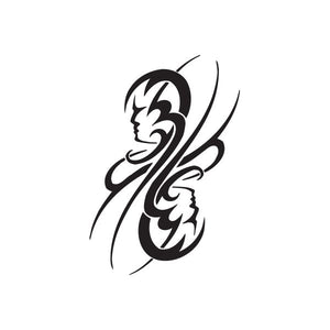 Gemini Graceful tattoo faces decal, black stylized face with ornate swirls