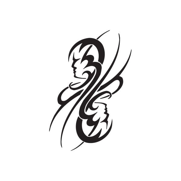 Gemini Graceful tattoo faces decal, black stylized face with ornate swirls