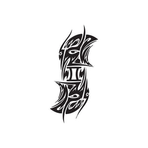 Black artistic face tattoo decal with tribal mask linework