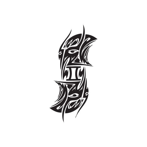Black artistic face tattoo decal with tribal mask linework