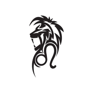 Black lion head simple tattoo decal with circular Leo motif