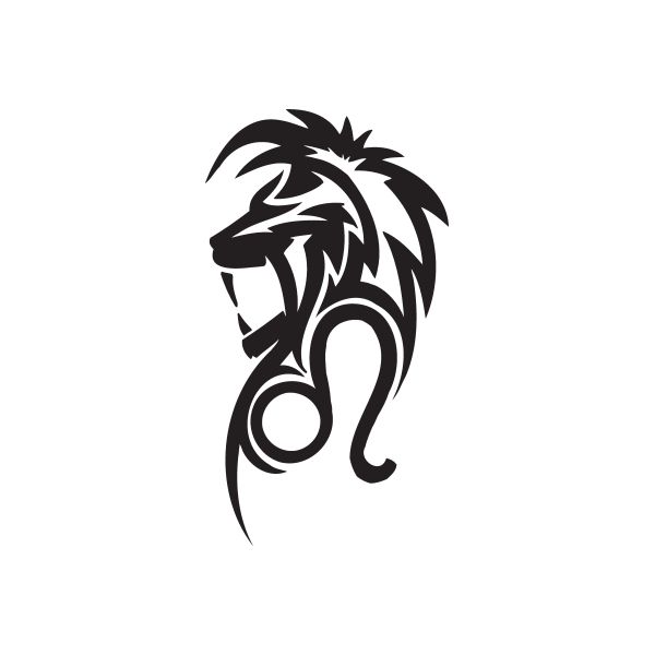 Black lion head simple tattoo decal with circular Leo motif