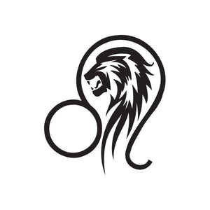 Lion symbol tattoo decal with black lion head and circular outline