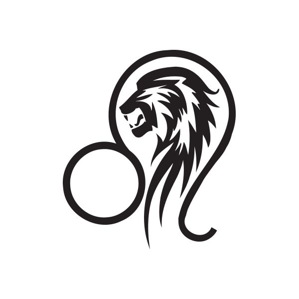Lion symbol tattoo decal with black lion head and circular outline