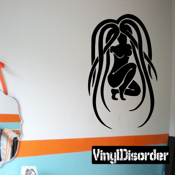 Black Virgo zodiac figure wall decal in line-art style.