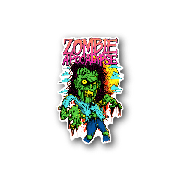 Zombie apocalypse vinyl sticker with green zombie and colorful 'Zombie Apocalypse' text