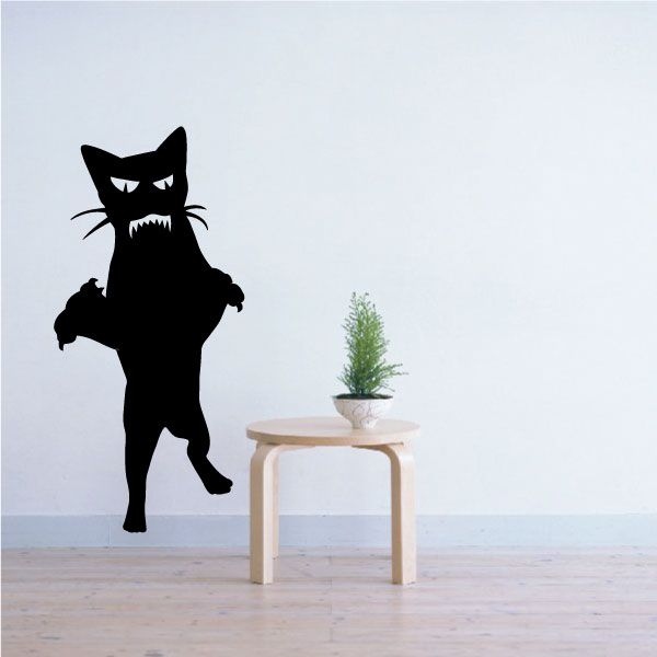 Zombie cat attack decal, black cat silhouette with bared teeth and claws