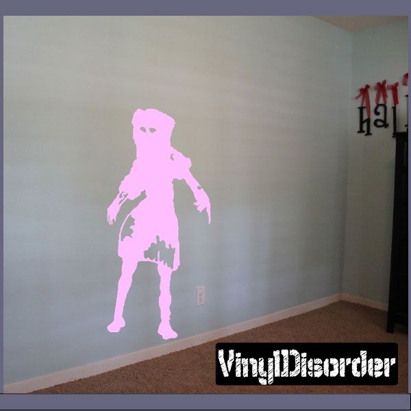 Zombie girl decal silhouette in light purple on wall