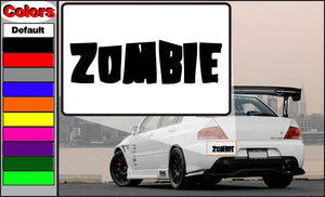 Zombie decal with bold black "ZOMBIE" lettering