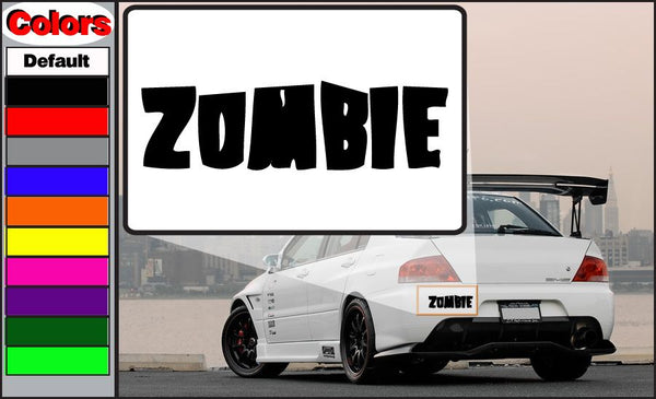 Zombie decal with bold black "ZOMBIE" lettering