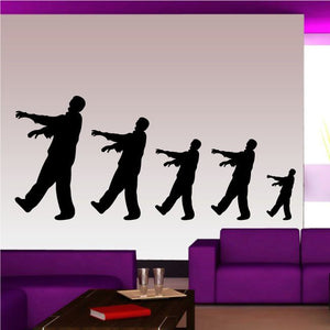 Zombie family wall decal with five black walking silhouettes