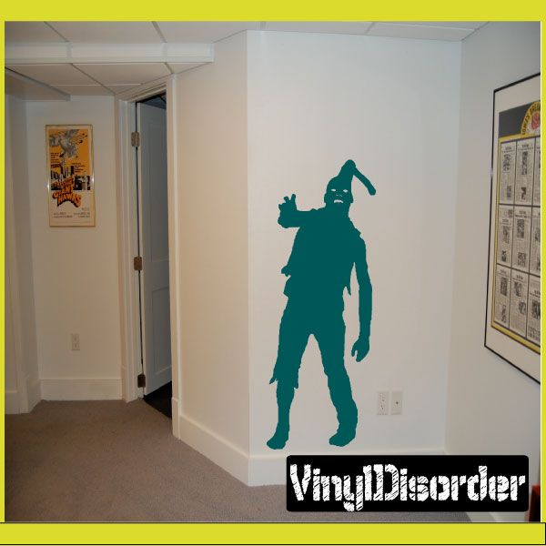 Zombie father wall decal with teal zombie silhouette holding a hand aloft