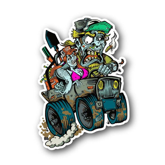 Image of Zombie Redneck Driving Car Vinyl Sticker