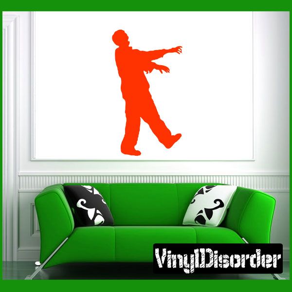 Zombie walker wall decal, orange cartoon figure walking with arms out