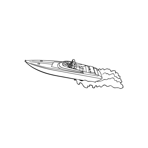 Speedboat decal with outline design and wake lines