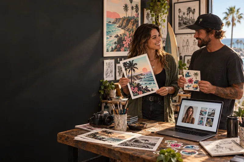 Illustrative coastal creative studio with artists, artwork and a personal profile