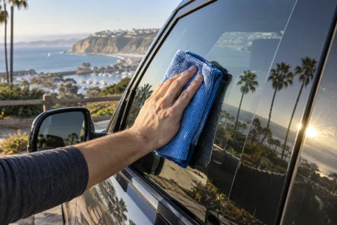 Coastal application example: wiping a smooth vehicle window with a clean cloth