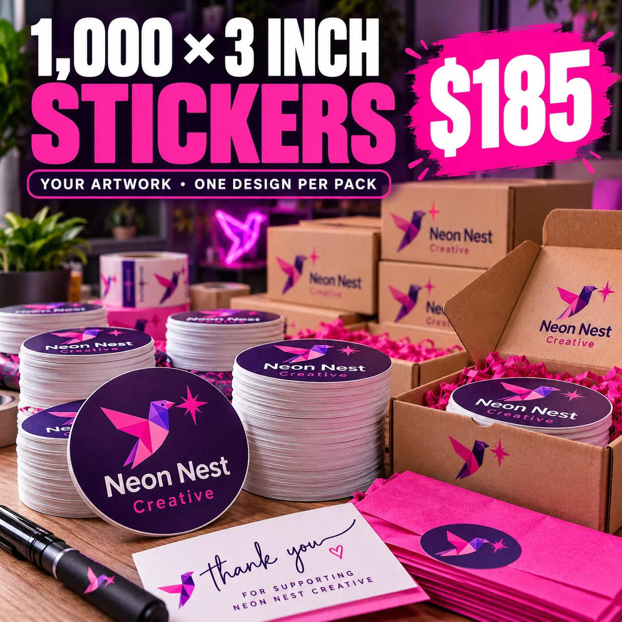 Neon Nest Creative fictional packaging and sticker ideas