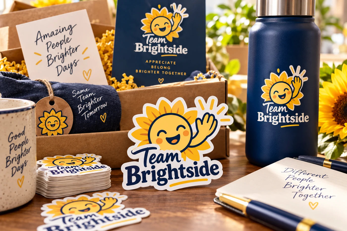 Team Brightside fictional example storefront with custom lettering and stickers
