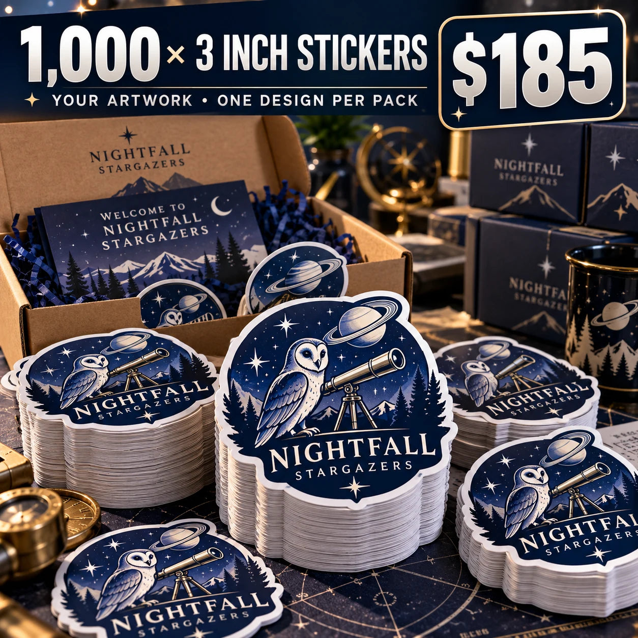 Nightfall Stargazers fictional packaging and sticker ideas